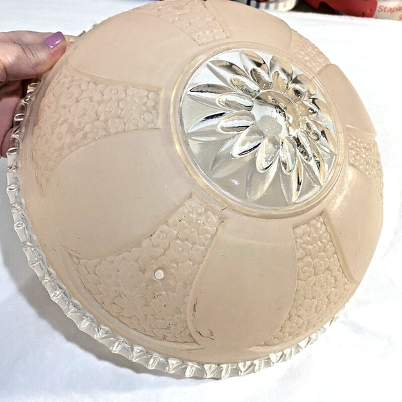 Vintage Glass Lightshade Thick Textured Pink & Clear 3-hole Hanging Shade Decor - Picture 8 of 8